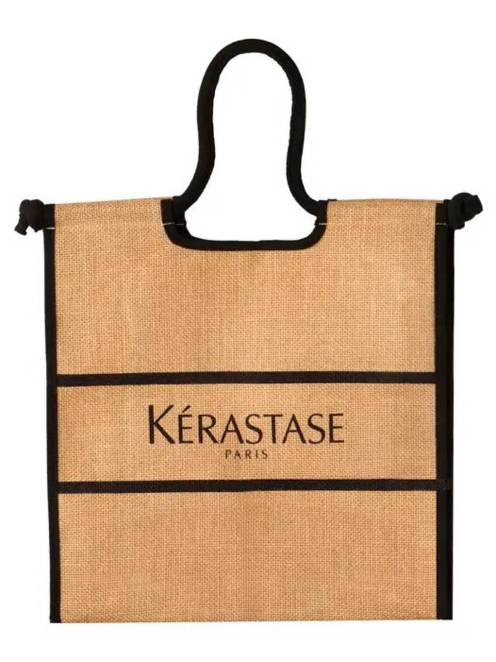 Kerastase Paris Recycled Jute & Cotton Tote Bag Beige Black Stripe Eco Burlap -